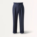 Close-up detail of Navy Blue Italian Trousers Old Money Style Worsted Wool