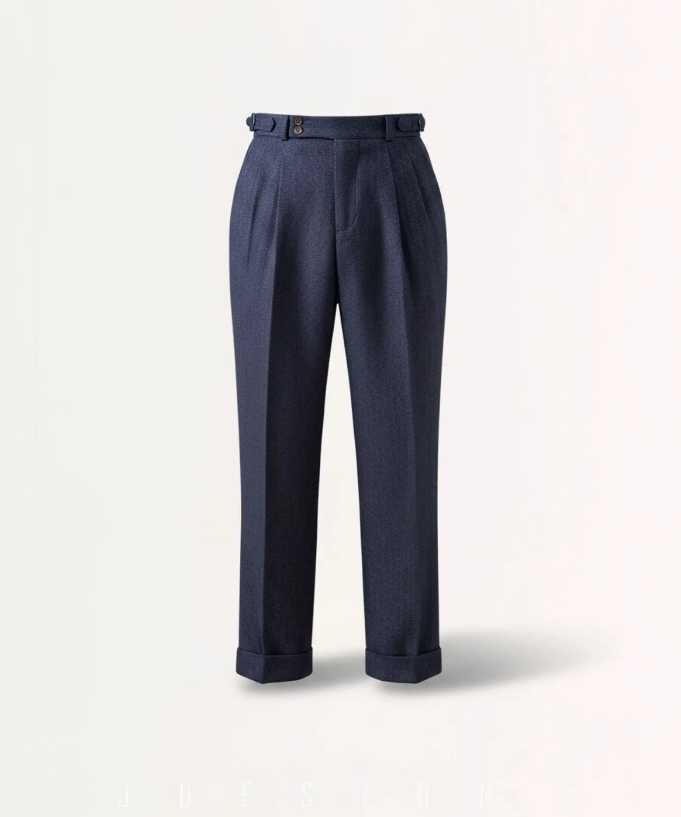 Close-up detail of Navy Blue Italian Trousers Old Money Style Worsted Wool