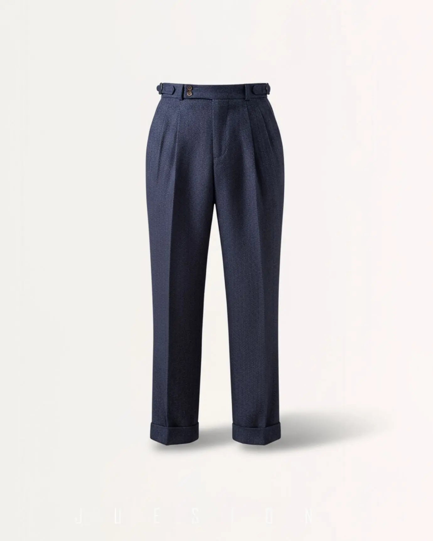 Close-up detail of Navy Blue Italian Trousers Old Money Style Worsted Wool