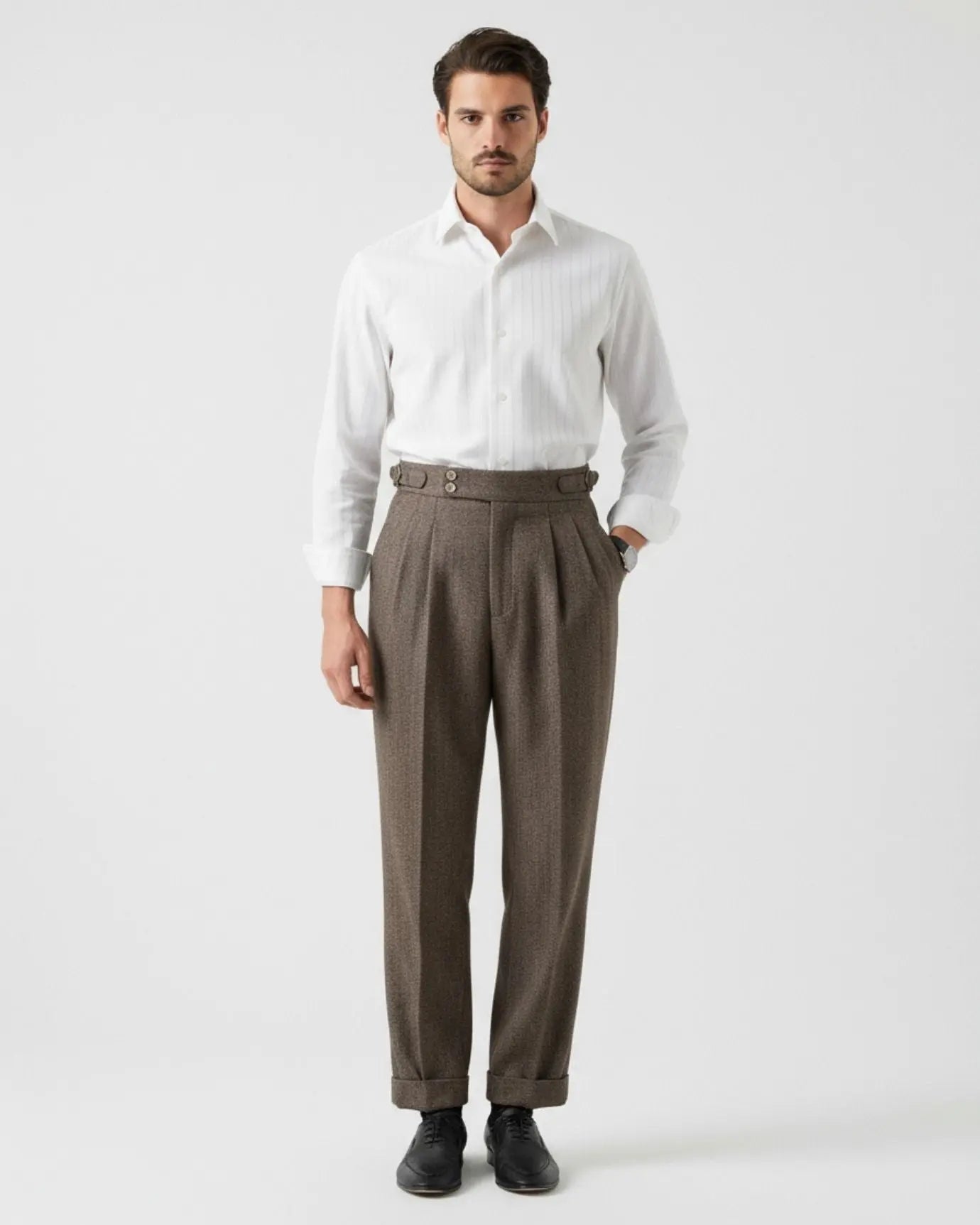 Front view of Italian Trousers Old Money Style Worsted Wool