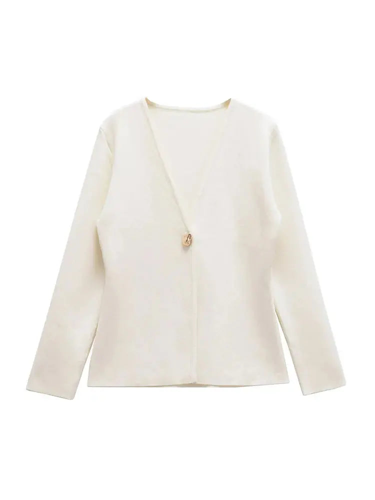 Front view of Creme Ivory Cardigan