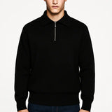 Black Knitted Zip-Up Sweater shown in a lifestyle setting