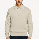 Gray Knitted Zip-Up Sweater shown in a lifestyle setting