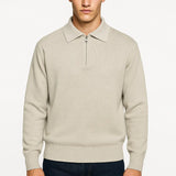 Gray Knitted Zip-Up Sweater shown in a lifestyle setting