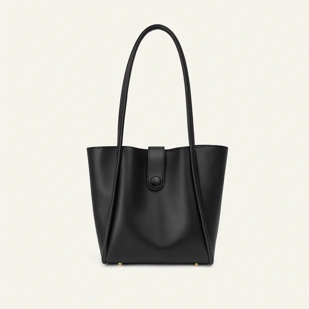 Front view of Black Leather button bag