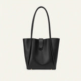 Front view of Black Leather button bag