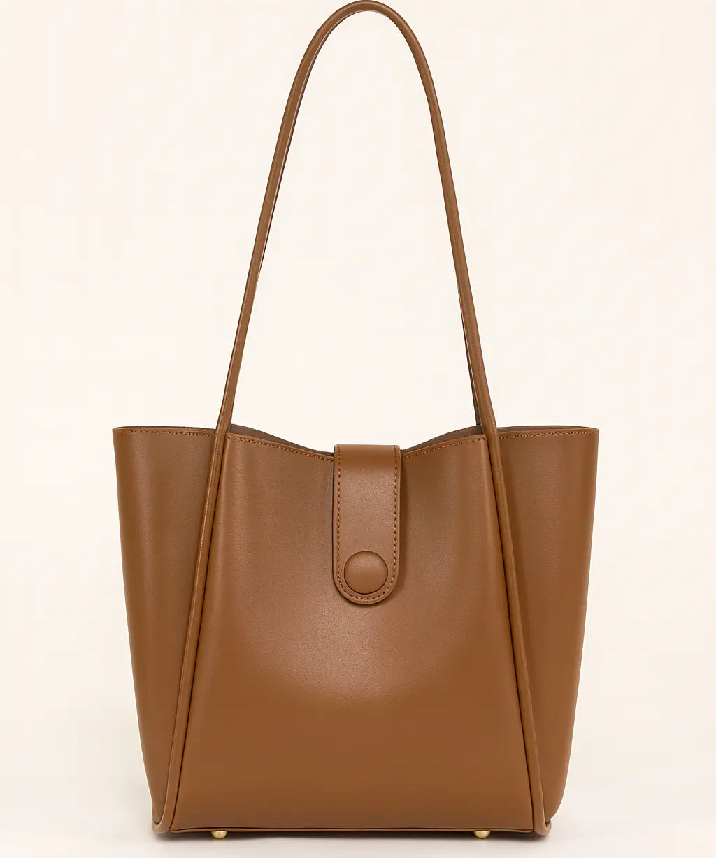 Front view of Brown Leather button bag