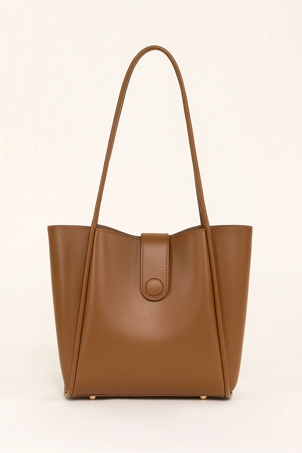 Front view of Brown Leather button bag