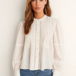 Lily Lace Blouse shown in a lifestyle setting, alternate view