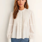 Lily Lace Blouse shown in a lifestyle setting, alternate view