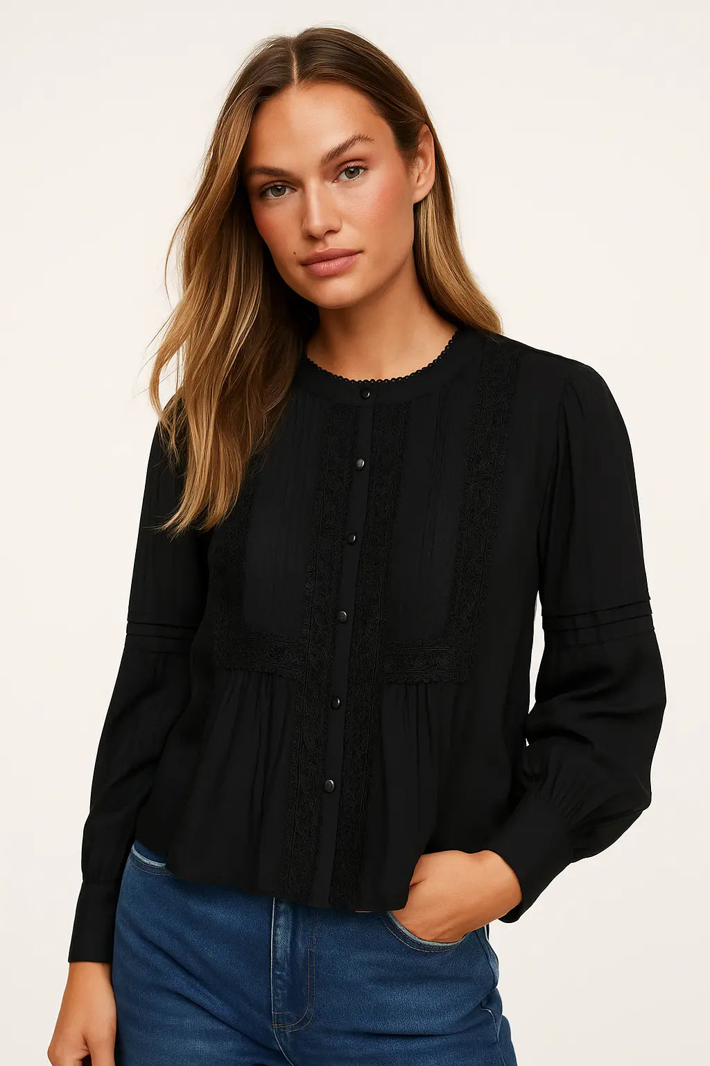 Lily Lace Blouse shown in a lifestyle setting