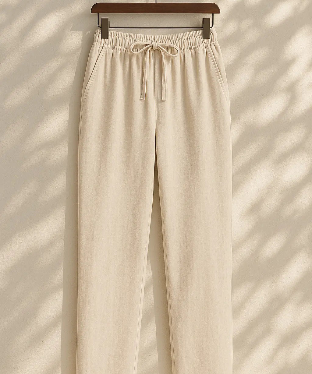 Front view of Beige Linen Loose Pants