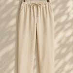 Front view of Beige Linen Loose Pants