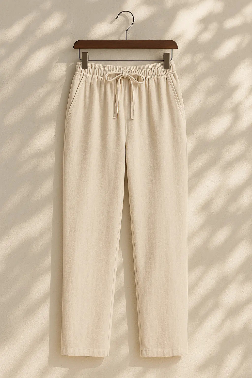 Front view of Beige Linen Loose Pants