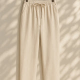 Front view of Beige Linen Loose Pants