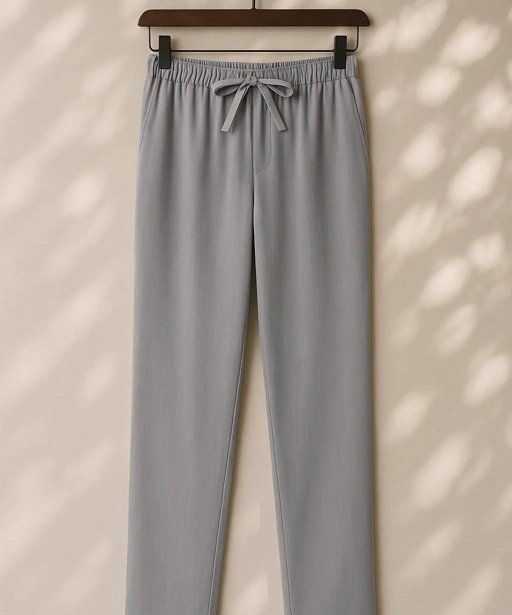 Front view of Light Gray Linen Loose Pants