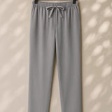 Front view of Light Gray Linen Loose Pants