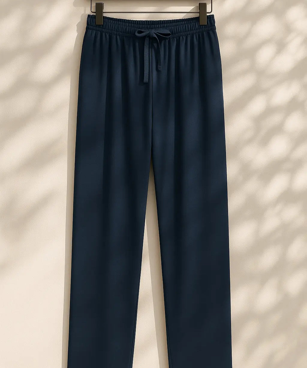 Front view of Navy Blue Linen Loose Pants
