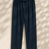 Front view of Navy Blue Linen Loose Pants