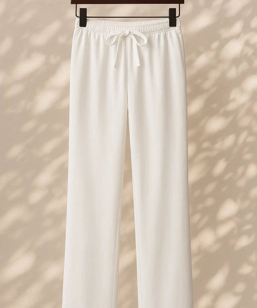 Front view of White Linen Loose Pants