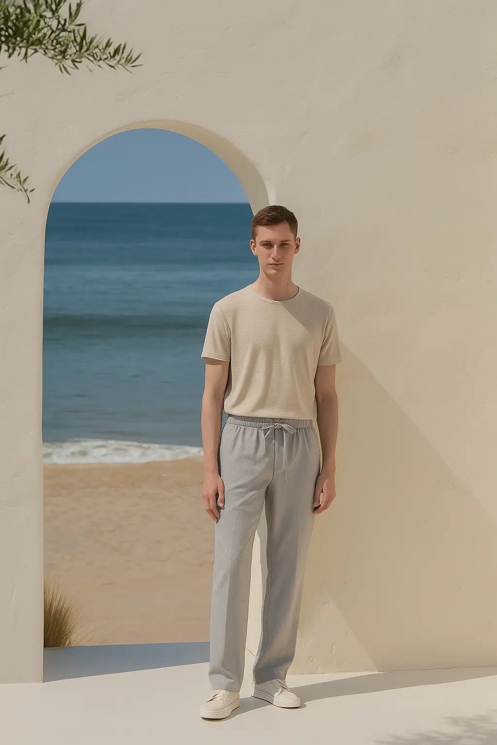 Linen Loose Pants shown in a lifestyle setting, full length view