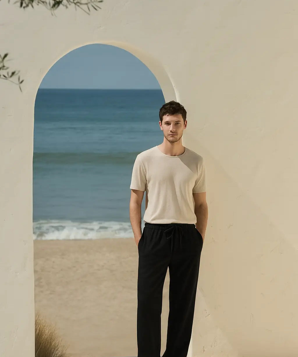 Linen Loose Pants shown in a lifestyle setting