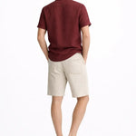 Back view of Linen Rayon Blend Button Up Shirt & Linen Drawstring Shorts, full view