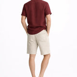 Back view of Linen Rayon Blend Button Up Shirt & Linen Drawstring Shorts, full view