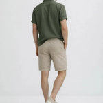 Back view of Linen Rayon Blend Button Up Shirt & Linen Drawstring Shorts