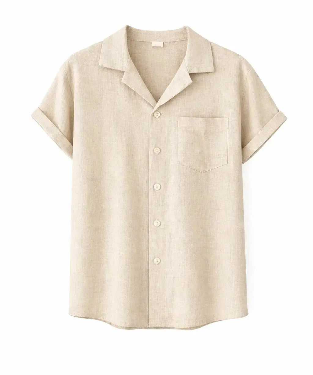 Front view of Beige Coastal Linen Shirt