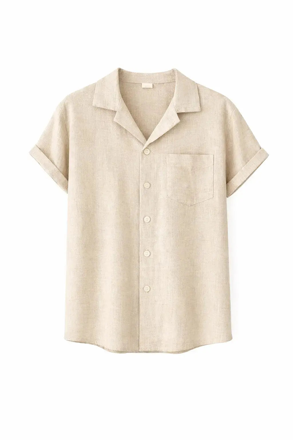 Front view of Beige Coastal Linen Shirt