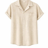 Front view of Beige Coastal Linen Shirt