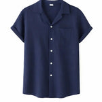 Front view of Navy Blue Coastal Linen Shirt