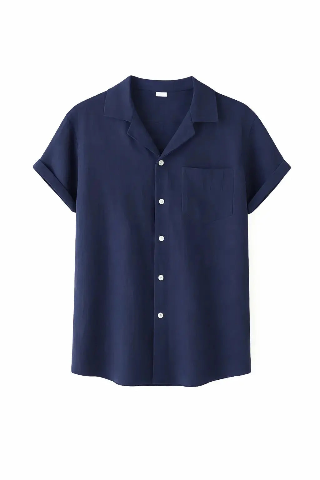 Front view of Navy Blue Coastal Linen Shirt