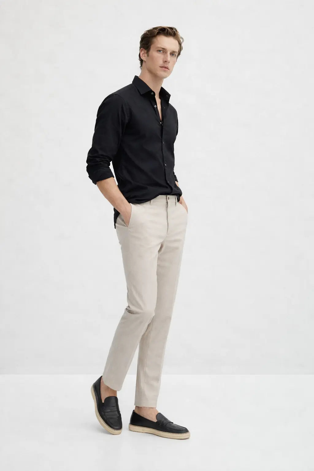 Lino Pants shown in a lifestyle setting, alternate view