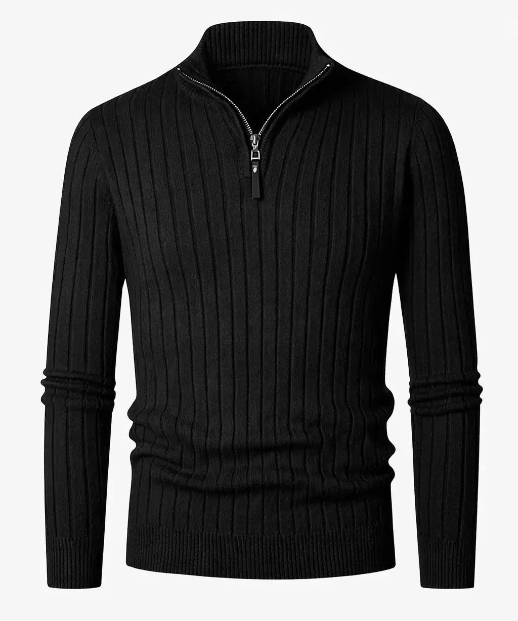 Back view of Black LIVIGNO High Collar Half Zip Sweater