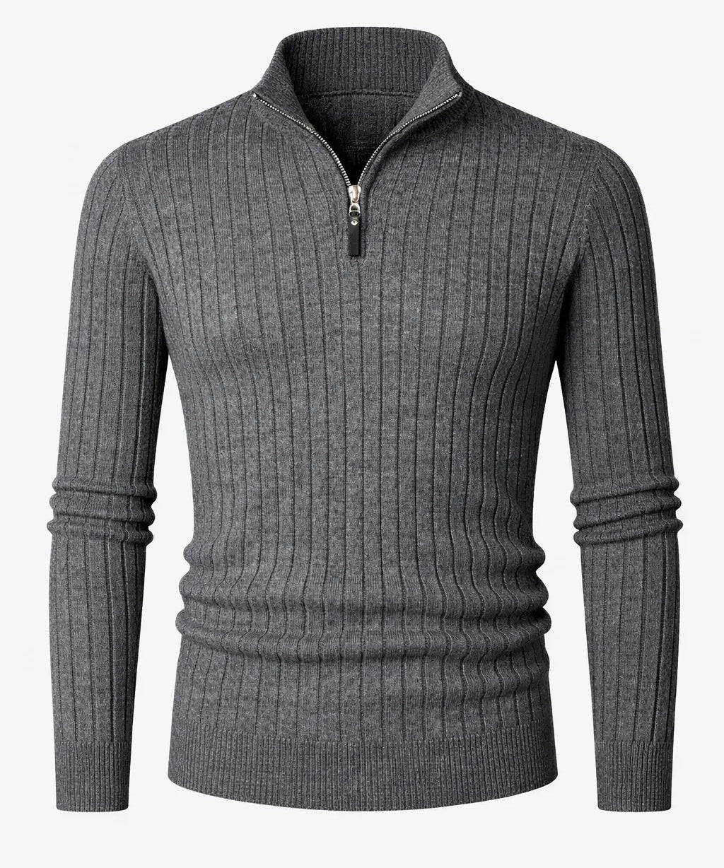 Back view of Dark Gray LIVIGNO High Collar Half Zip Sweater