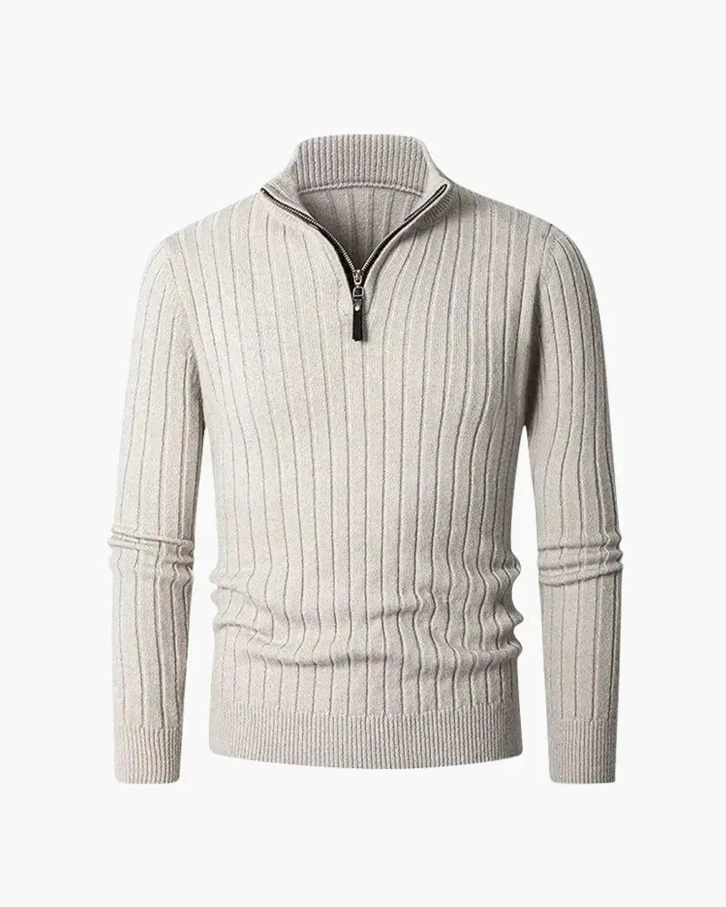 Beige LIVIGNO High Collar Half Zip Sweater shown in a lifestyle setting