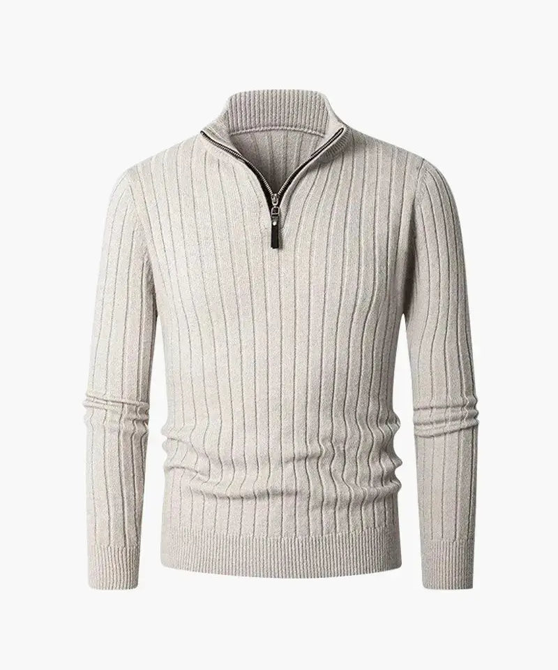 Beige LIVIGNO High Collar Half Zip Sweater shown in a lifestyle setting