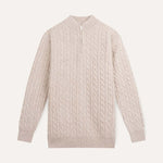 Front view of Light Camel Fernache Old Money Sweater Zip