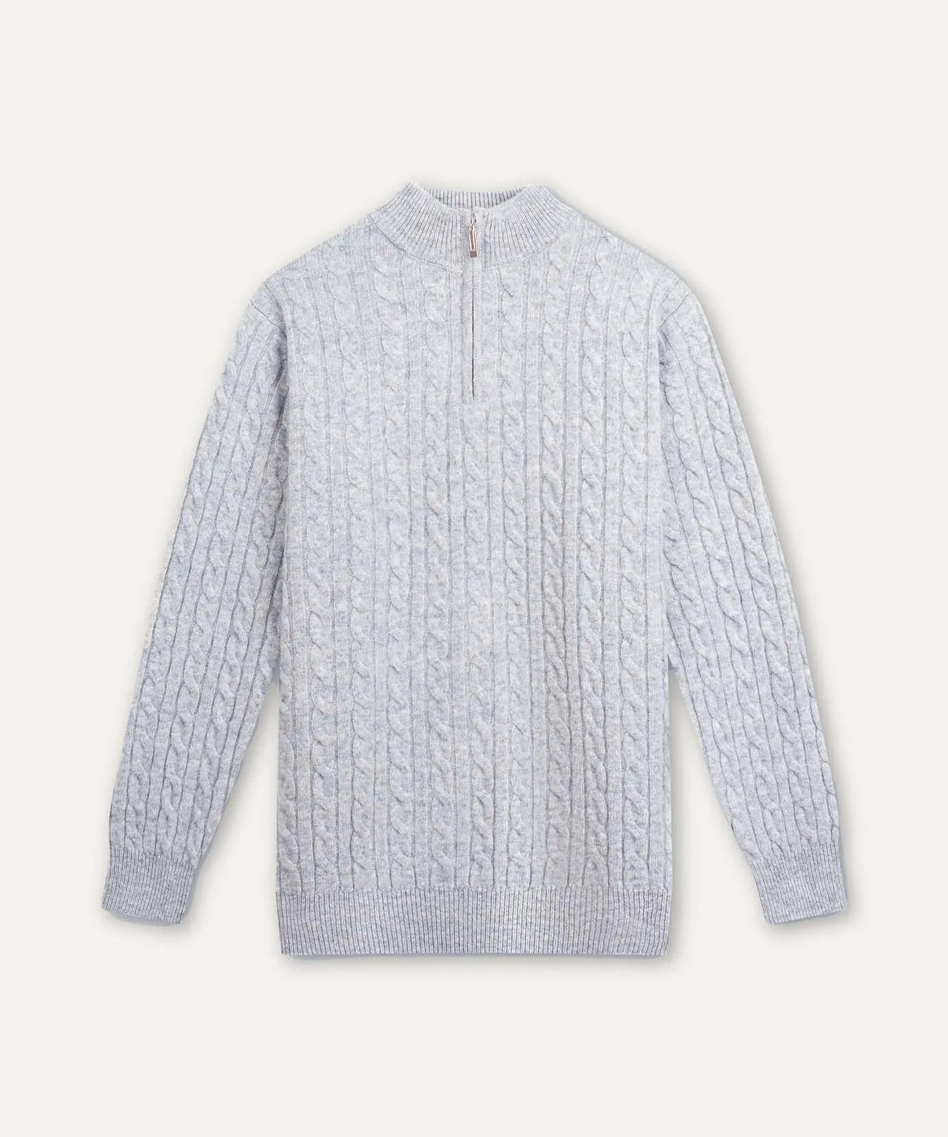 Front view of Light Grey Fernache Old Money Sweater Zip