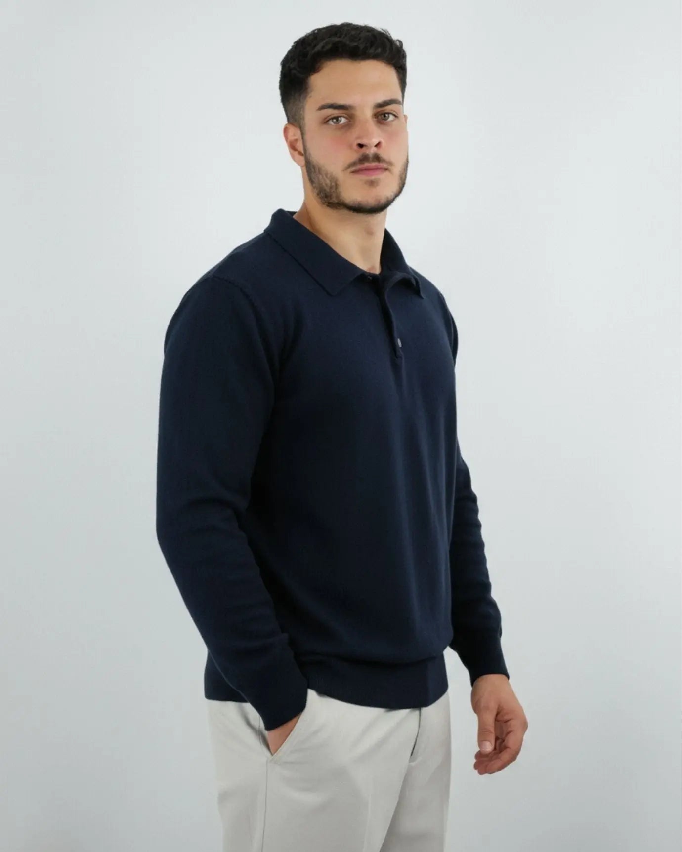 Fernache Old Money Wool Fine Polo shown in a lifestyle setting, alternate view