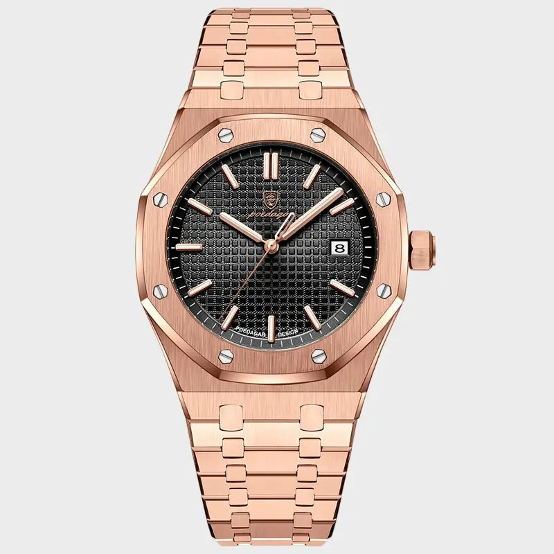 Front view of Gold Black Luxury Quartz Wristwatch