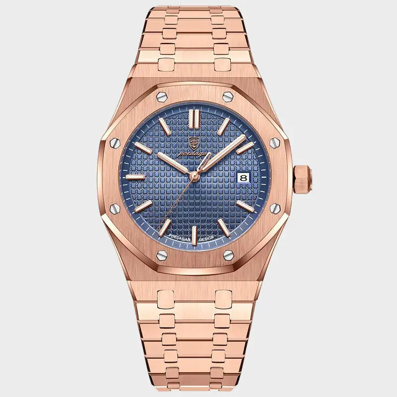 Front view of Gold Blue Luxury Quartz Wristwatch