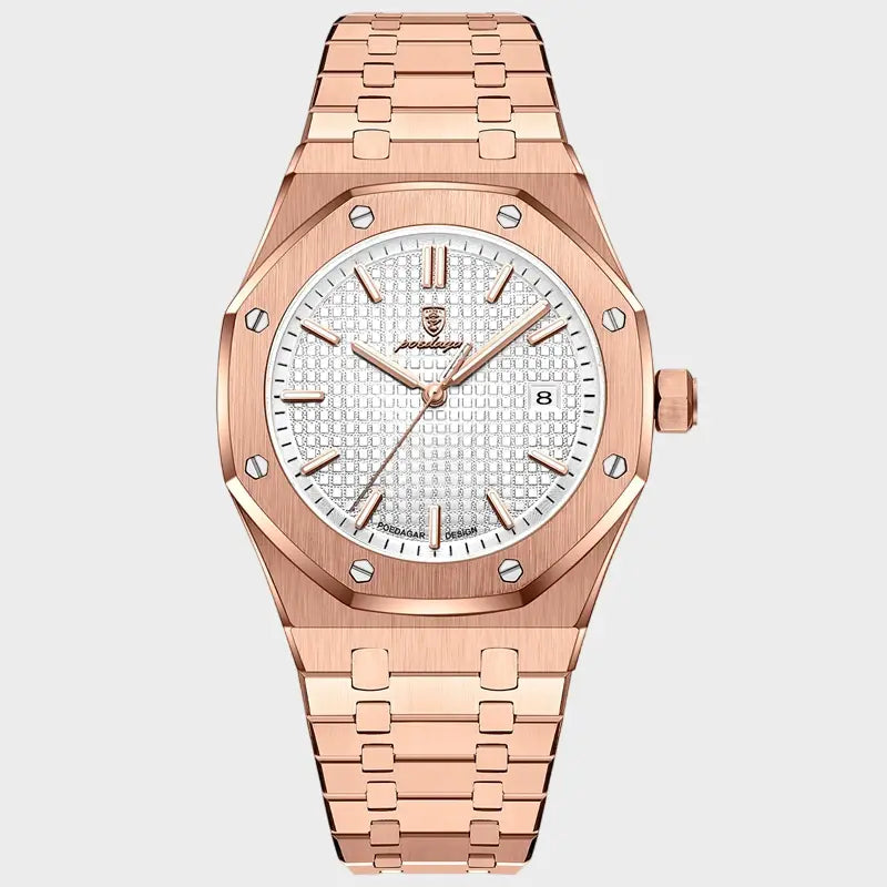 Front view of Gold White Luxury Quartz Wristwatch