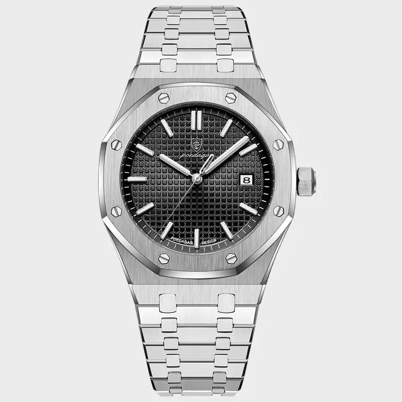 Front view of Silver Black Luxury Quartz Wristwatch