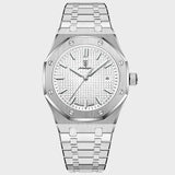 Front view of Silver White Luxury Quartz Wristwatch