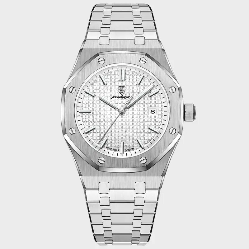 Front view of Silver White Luxury Quartz Wristwatch