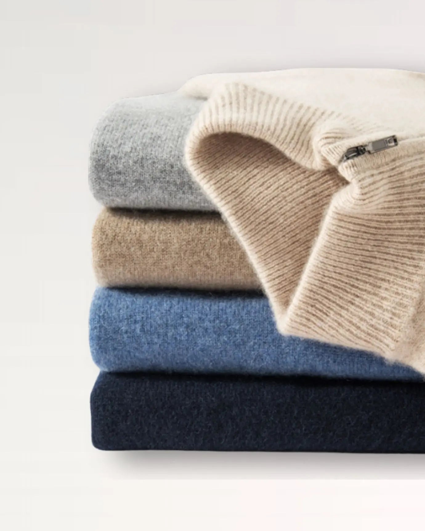 Close-up detail of Madrid Cashmere Zip Sweater, construction detail