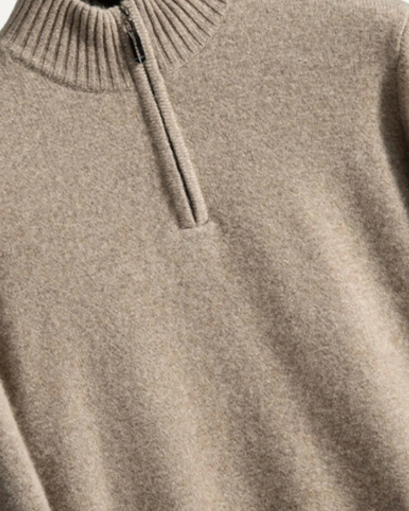Close-up detail of Madrid Cashmere Zip Sweater, fabric detail